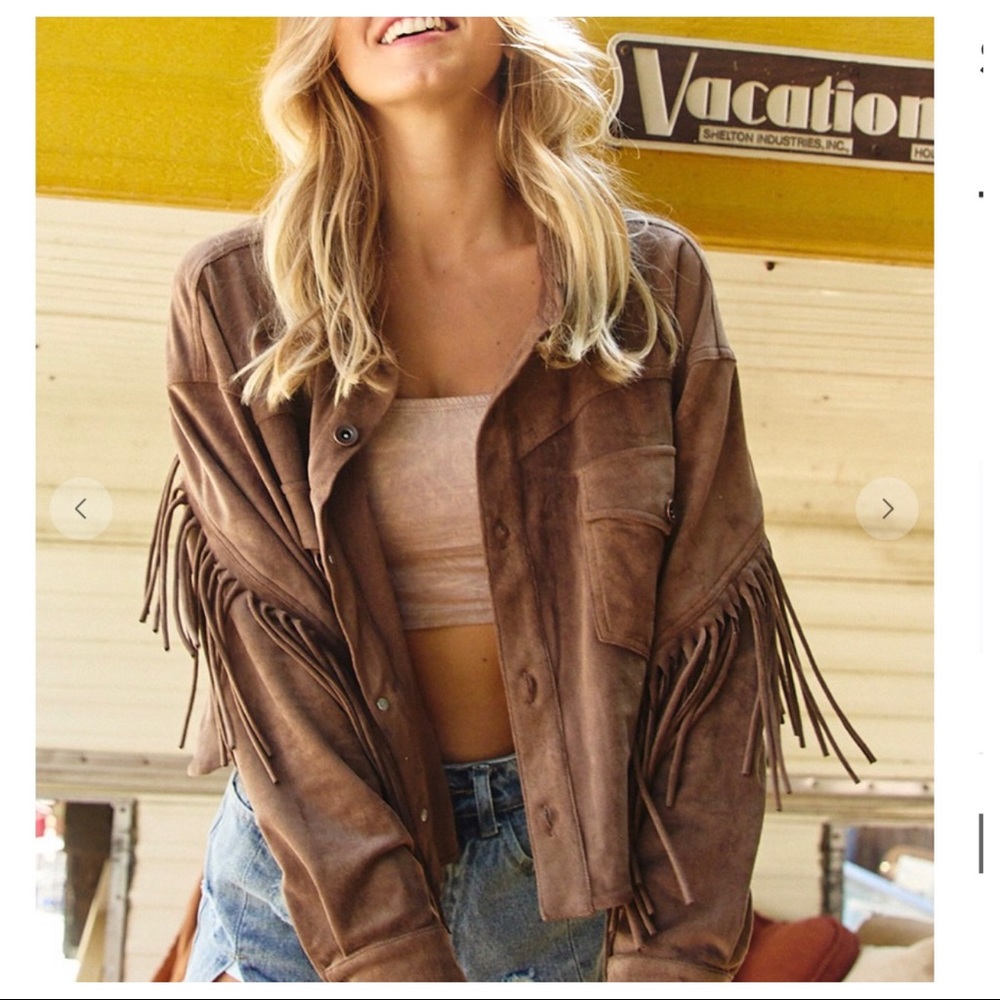#44 Caroline Hippie Boho Chic Fringe Faux Suede Jacket - Picture 7 of 7